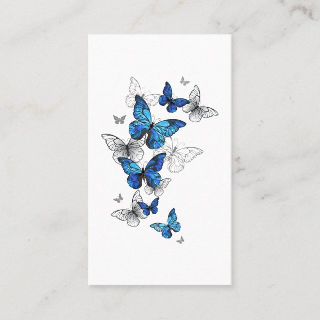 Blue Flying Butterflies Morpho Business Card (Front)