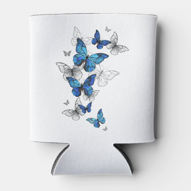 Blue Flying Butterflies Morpho Can Cooler (Front)