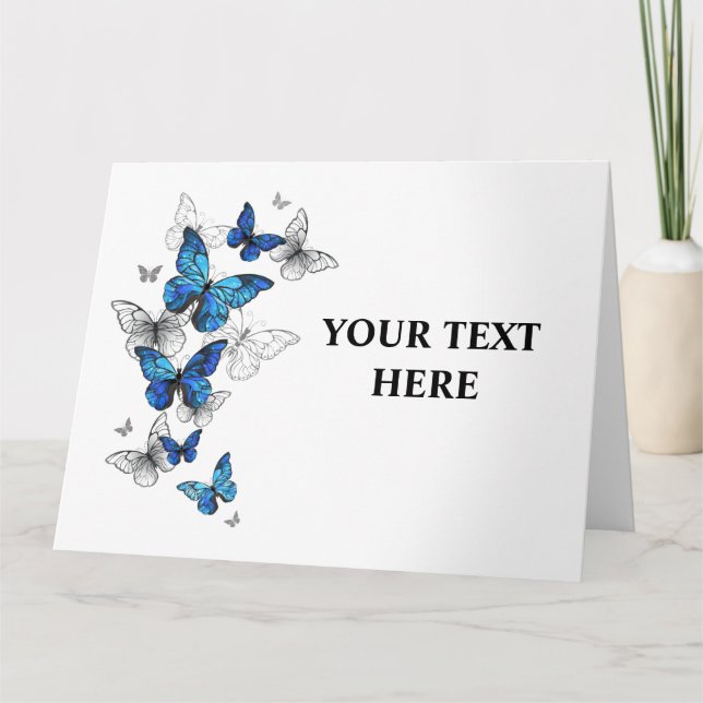 Blue Flying Butterflies Morpho Card (Front)