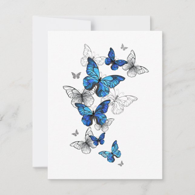Blue Flying Butterflies Morpho Card (Front)