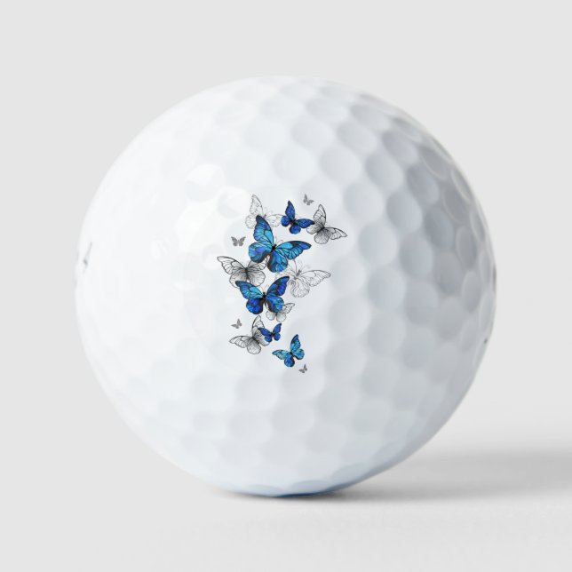 Blue Flying Butterflies Morpho Golf Balls (Front)