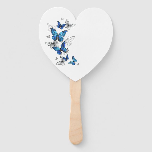 Blue Flying Butterflies Morpho Hand Fan (Front)