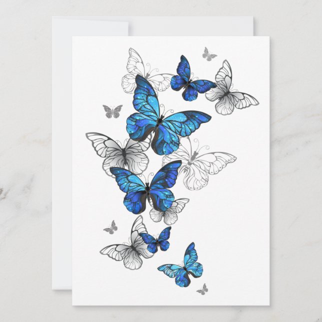 Blue Flying Butterflies Morpho Invitation (Front)