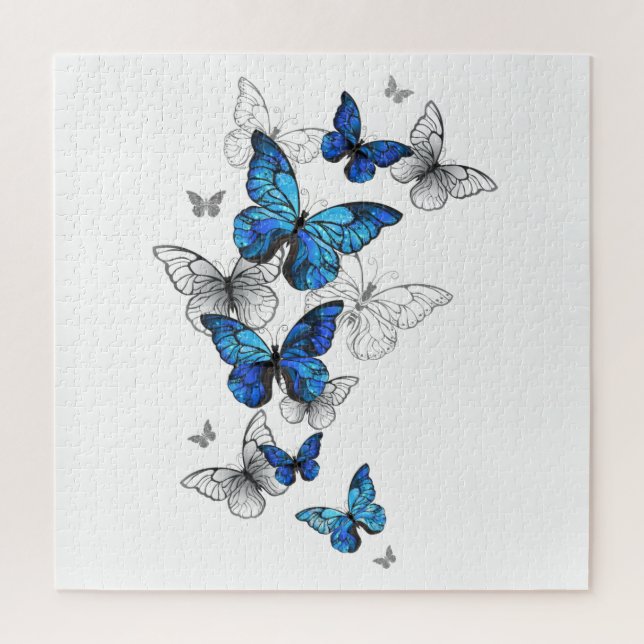 Blue Flying Butterflies Morpho Jigsaw Puzzle (Vertical)
