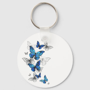 Blue Flying Butterflies Morpho Key Ring