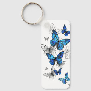 Blue Flying Butterflies Morpho Key Ring