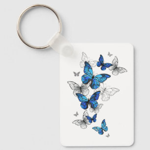 Blue Flying Butterflies Morpho Key Ring