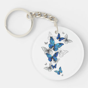 Blue Flying Butterflies Morpho Key Ring