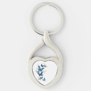 Blue Flying Butterflies Morpho Key Ring