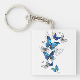 Blue Flying Butterflies Morpho Key Ring