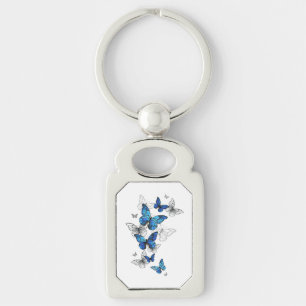 Blue Flying Butterflies Morpho Key Ring