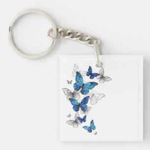 Blue Flying Butterflies Morpho Key Ring