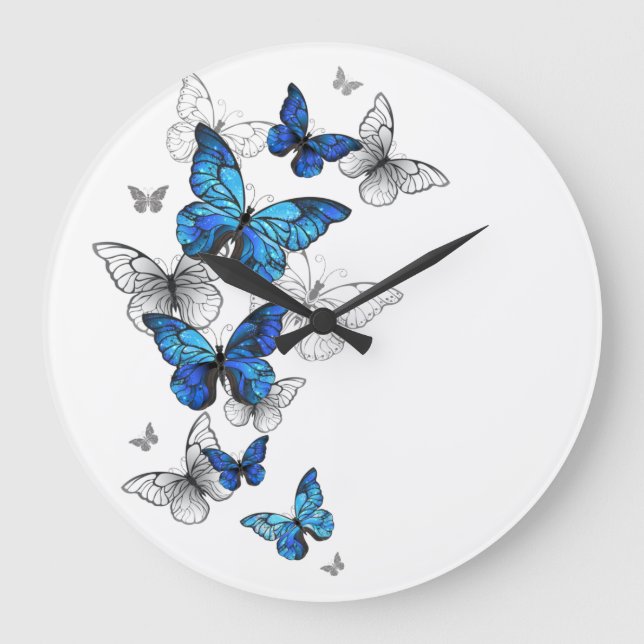 Blue Flying Butterflies Morpho Large Clock (Front)