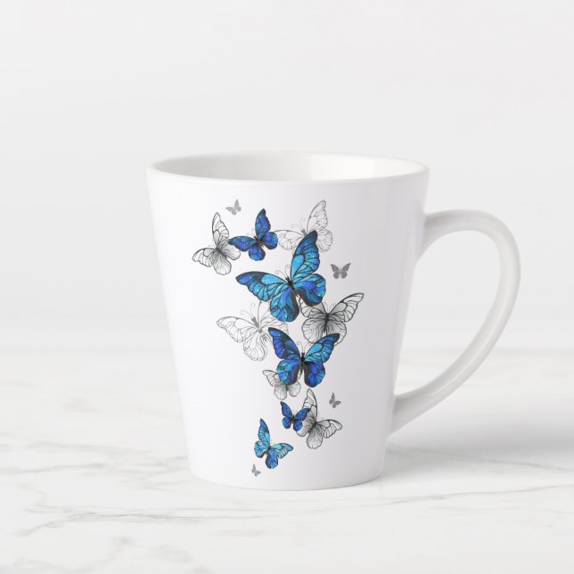 Blue Flying Butterflies Morpho Latte Mug (Right)