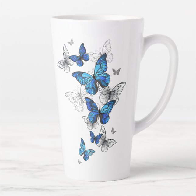 Blue Flying Butterflies Morpho Latte Mug (Right)