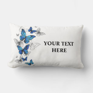Blue Flying Butterflies Morpho Lumbar Cushion