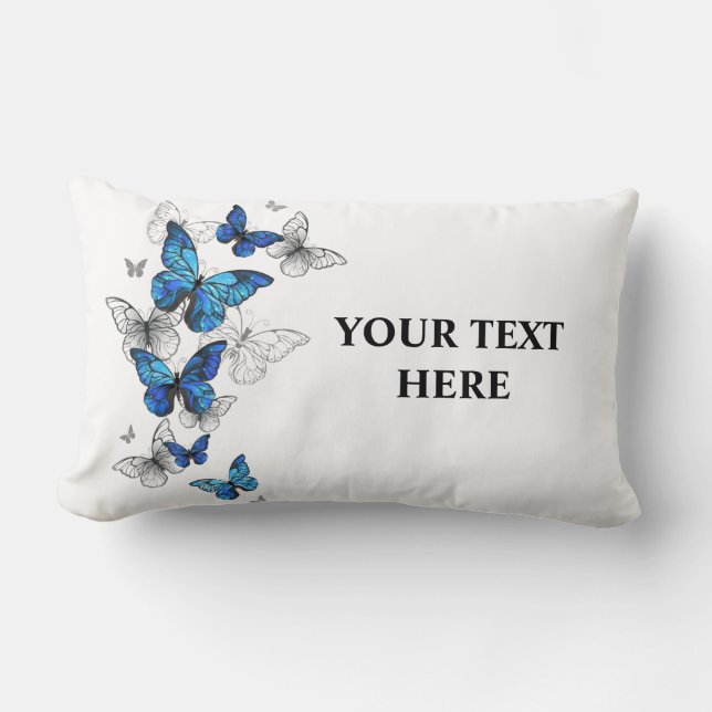 Blue Flying Butterflies Morpho Lumbar Cushion (Front)