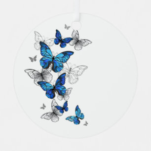 Blue Flying Butterflies Morpho Metal Tree Decoration