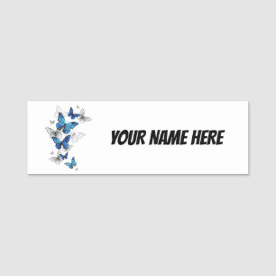 Blue Flying Butterflies Morpho Name Tag