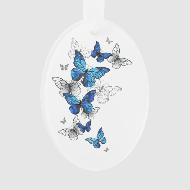 Blue Flying Butterflies Morpho Ornament (Front)
