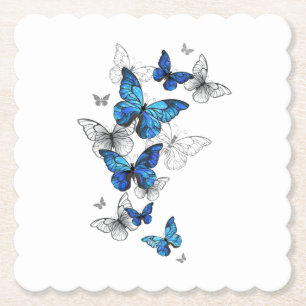 Blue Flying Butterflies Morpho Paper Coaster