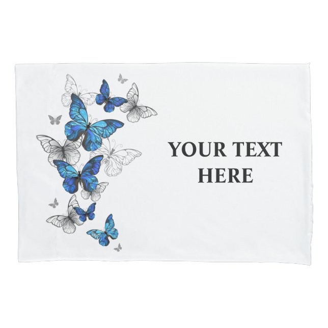 Blue Flying Butterflies Morpho Pillowcase (Front-Left)