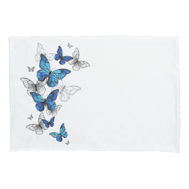 Blue Flying Butterflies Morpho Pillowcase (Front)