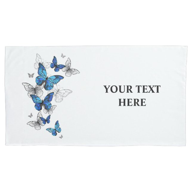 Blue Flying Butterflies Morpho Pillowcase (Front)