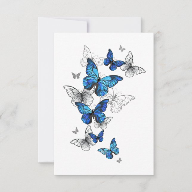 Blue Flying Butterflies Morpho Save The Date (Front)