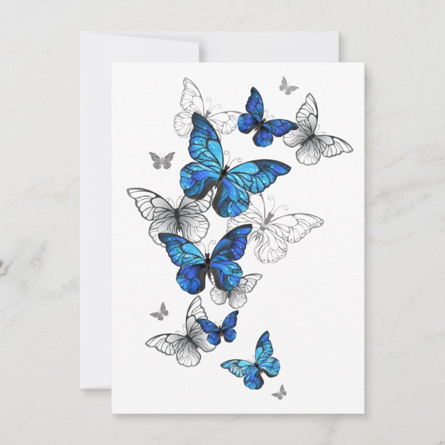 Blue Flying Butterflies Morpho Save The Date (Front)