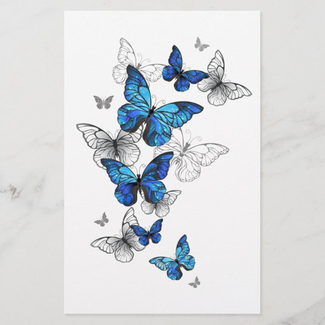 Blue Flying Butterflies Morpho Stationery (Front)