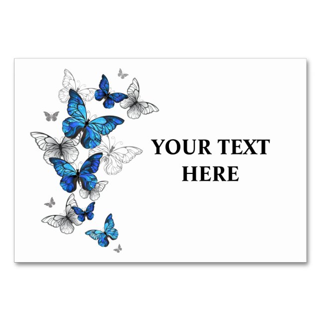 Blue Flying Butterflies Morpho Table Number (Front)