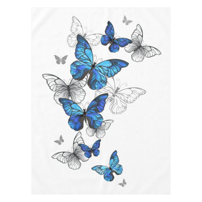 Blue Flying Butterflies Morpho Tablecloth (Front)