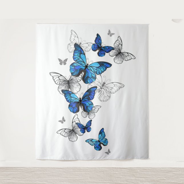 Blue Flying Butterflies Morpho Tapestry (Front)