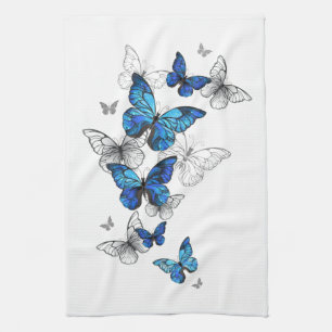 Blue Flying Butterflies Morpho Tea Towel