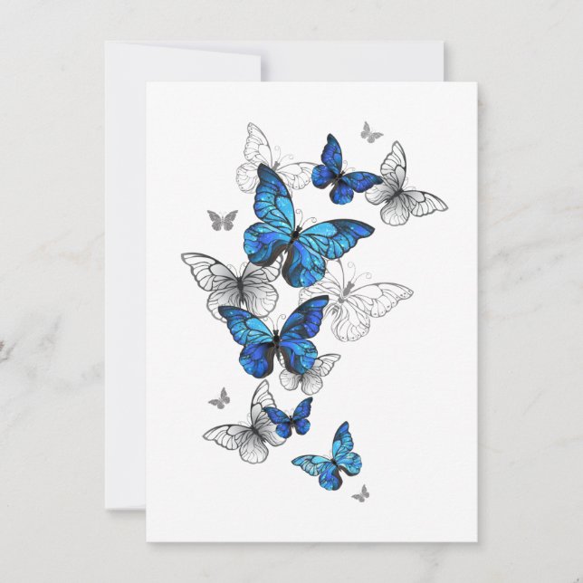 Blue Flying Butterflies Morpho Thank You Card (Front)