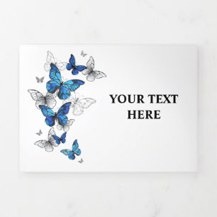 Blue Flying Butterflies Morpho Tri-Fold Card