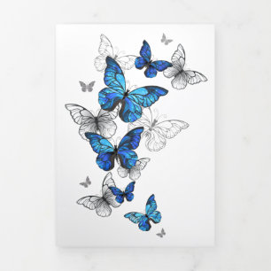 Blue Flying Butterflies Morpho Tri-Fold Invitation