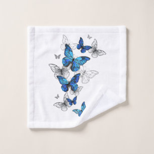 Blue Flying Butterflies Morpho Wash Cloth