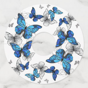 Blue Flying Butterflies Morpho Wine Glass Tag