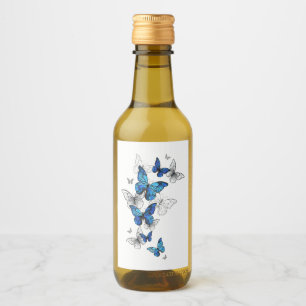 Blue Flying Butterflies Morpho Wine Label