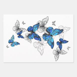 Blue Flying Butterflies Morpho Wrapping Paper Sheet