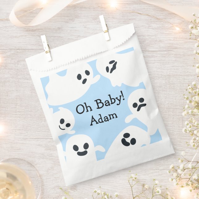 Blue Flying Ghost Halloween Baby Shower Favour Bag (Clipped)