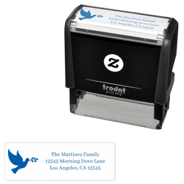 Blue Flying Peace Dove Self-inking Stamp (In Situ)
