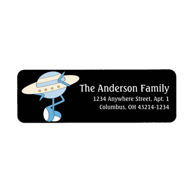 Blue Flying Saucer UFO Alien Fun Address Labels (Front)