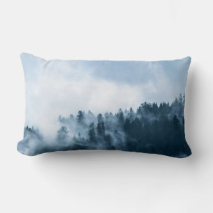 Blue Foggy Rocky Mountains Colorado USA Adventure Lumbar Cushion