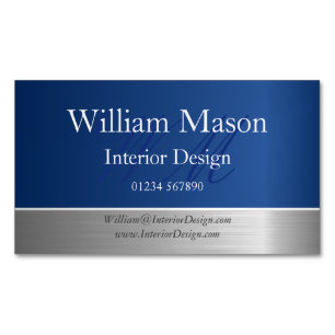 Blue Foil and Steel Effect Monogram Business Card