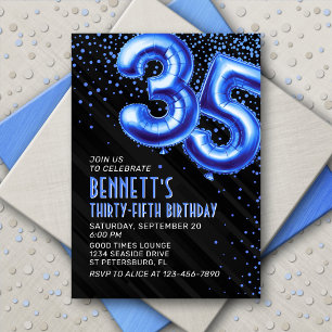 Blue Foil Balloons 35th Birthday Invitation