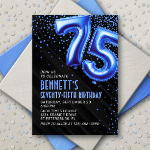 Blue Foil Balloons 75th Birthday Invitation