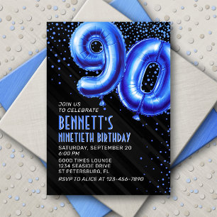Blue Foil Balloons 90th Birthday Invitation